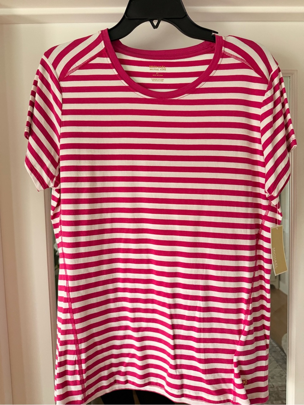 Michael Kors Active Pink & White Striped Tee | XL | NWT